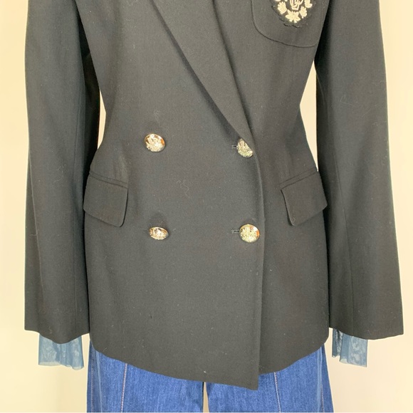 Lauren Ralph Lauren size 4 black wool vintage double breasted embroidered blazer - Picture 6 of 16